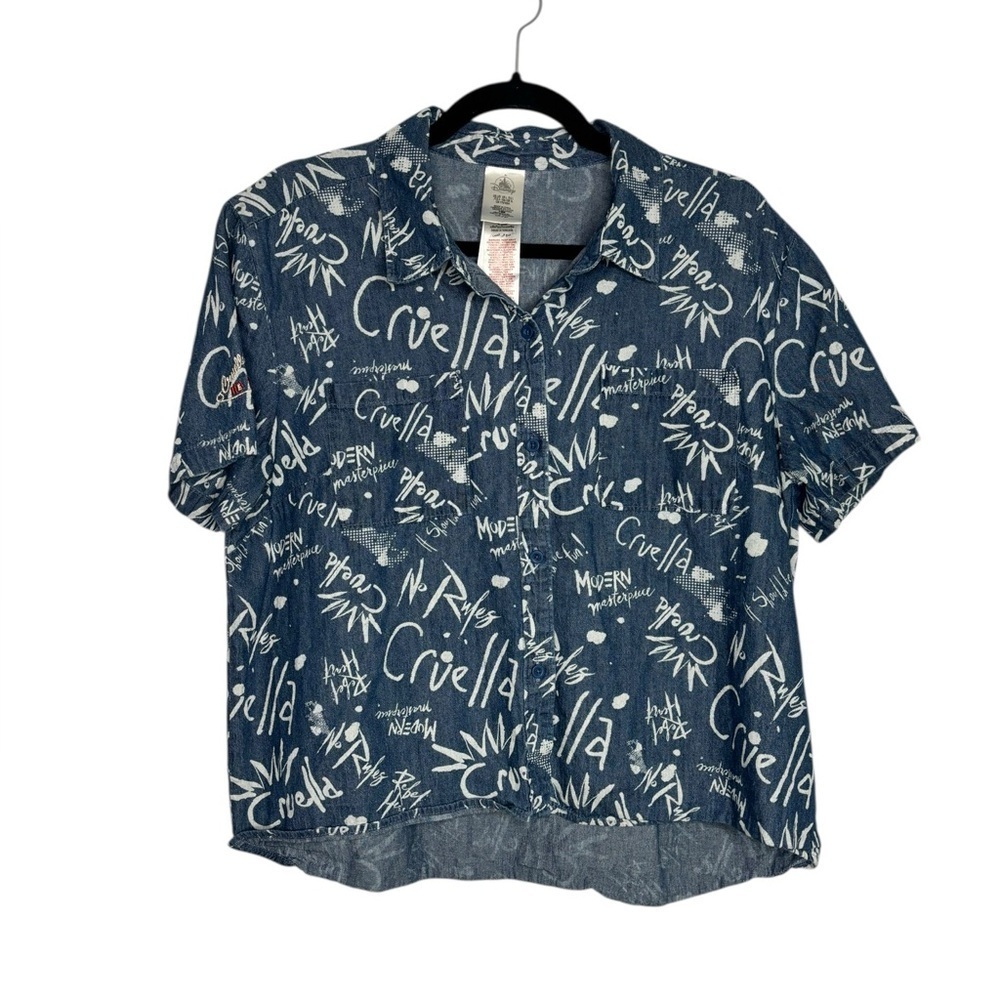 Women’s Disney Cotton Cruella De Vil Graffiti Shirt Large Blue‎ Denim Large